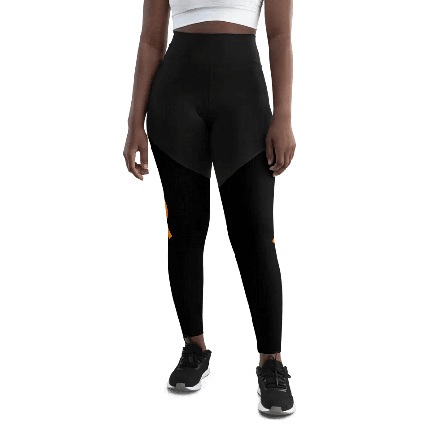 White HApex Gear White Logo Cancer Awareness Orange Ribbon. Black Sports Leggings product image (12)