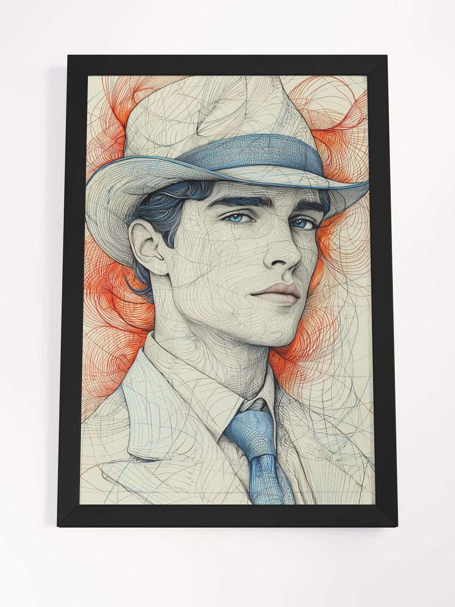 Retro Charm: Line Art Portrait of a Man in a Blue Tie product image (4)
