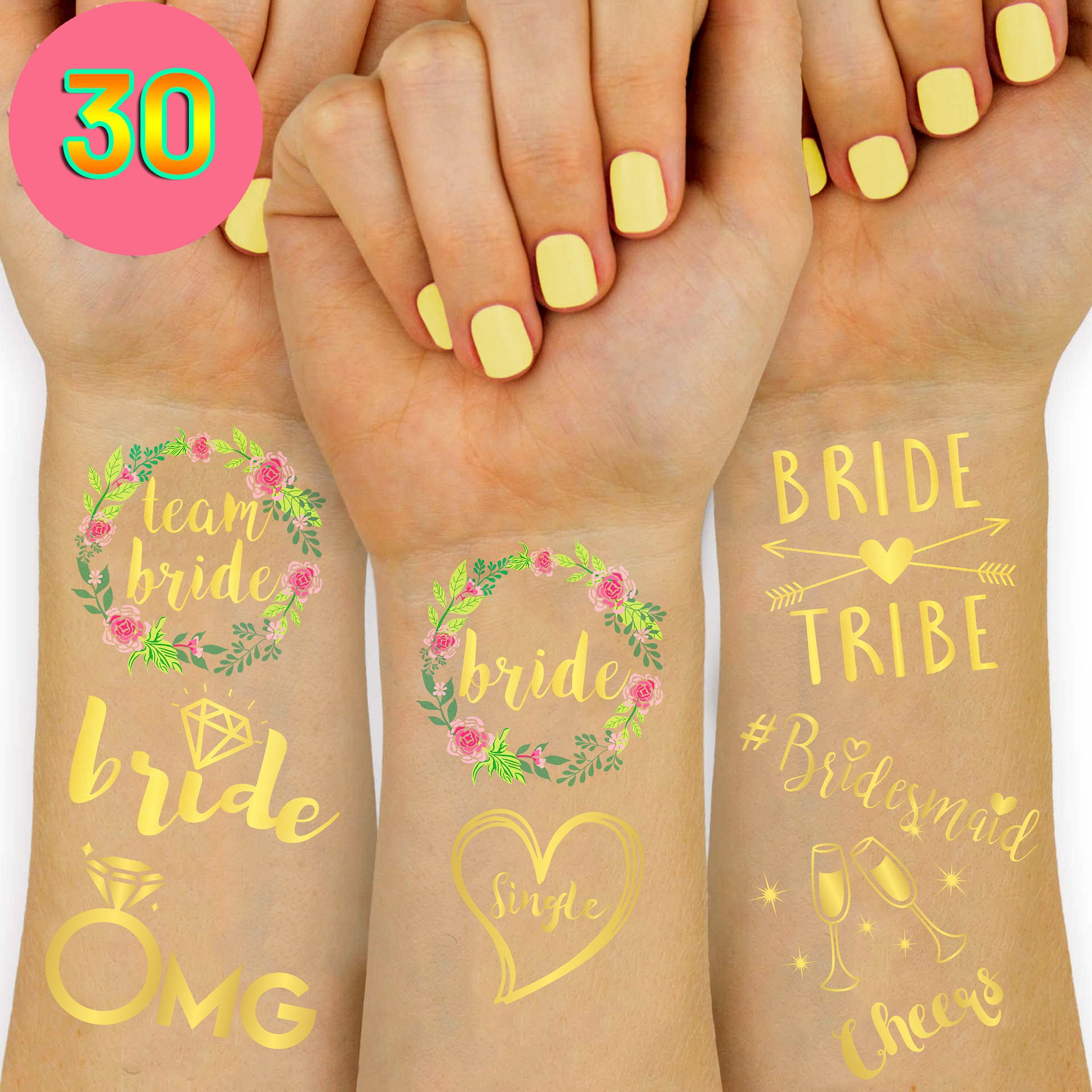 30 Pack Bride Tribe Metallic Gold Foil Bachelorette Party Tattoos: Pack A product image (5)