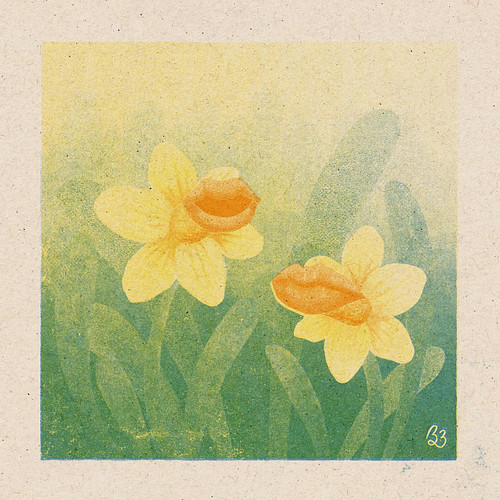 Daffodils for StreamINK. Inspired by Mary Blair's beautiful concept art for Disney's Alice in Wonderland.