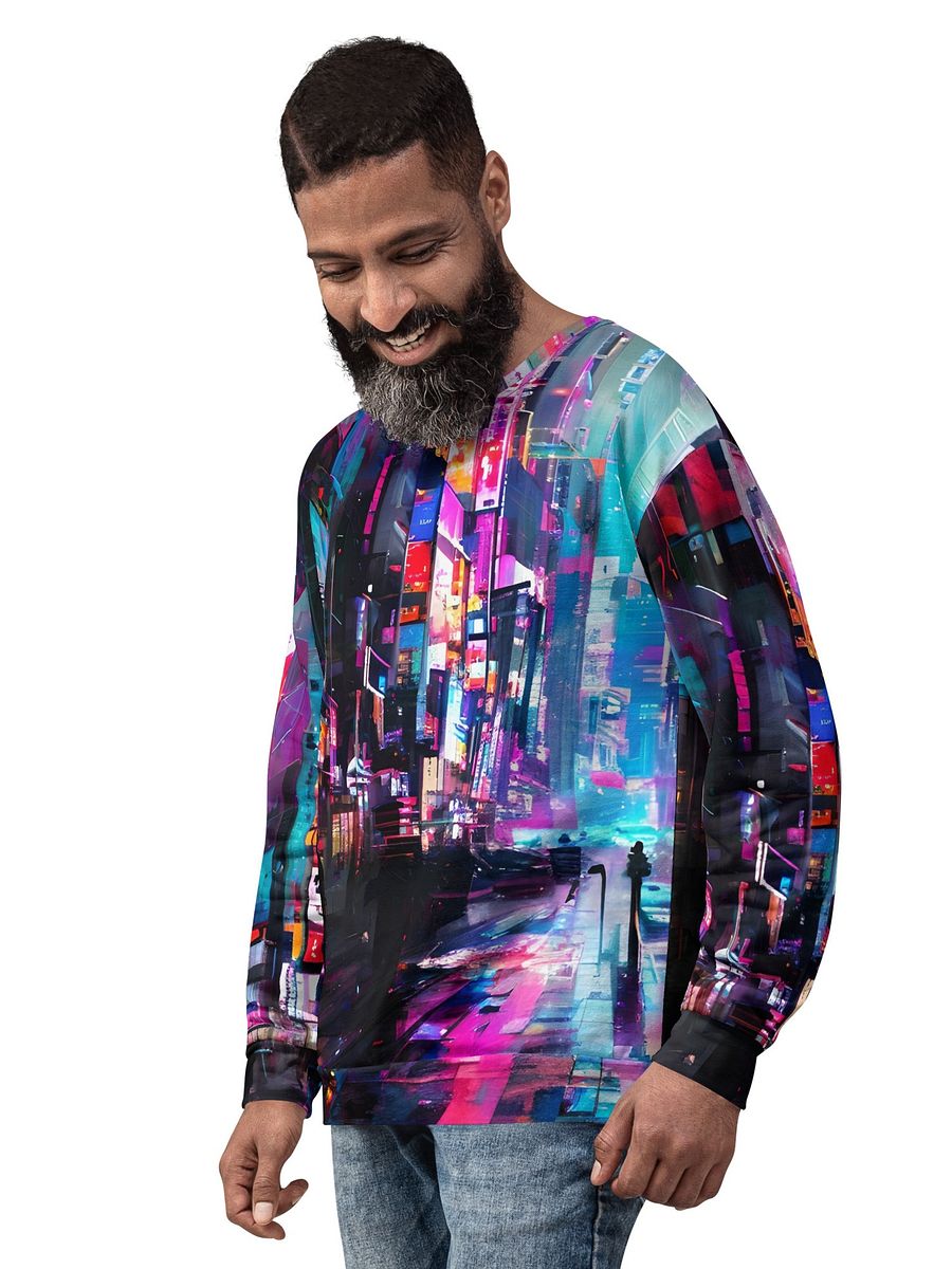 Cyberpunk-Themed All-Over Print Recycled Unisex Sweatshirt product image (7)