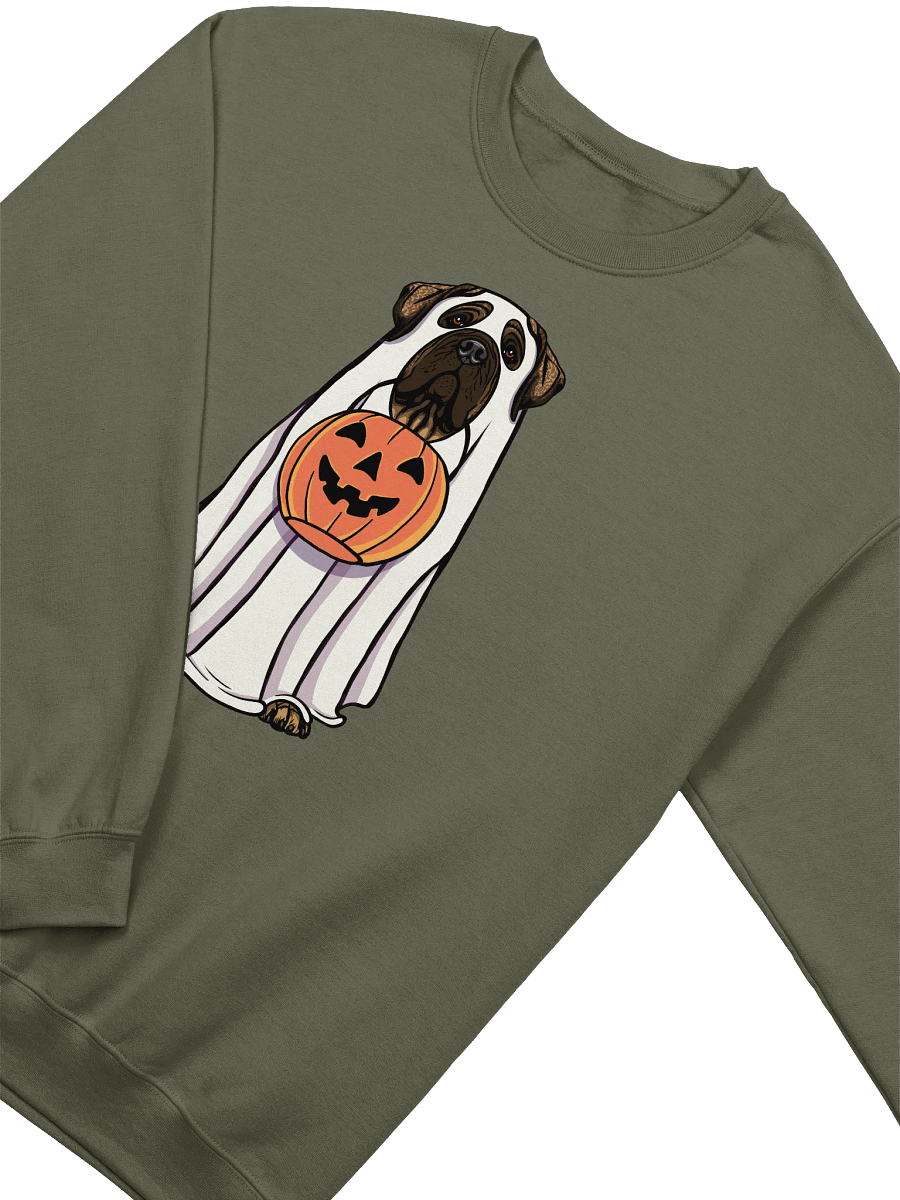 Funny Halloween English Mastiff(Brindle) Sweatshirt | Funny English Mastiff Wearing a Ghost Costume and Holding a Pumpkin Basket product image (18)
