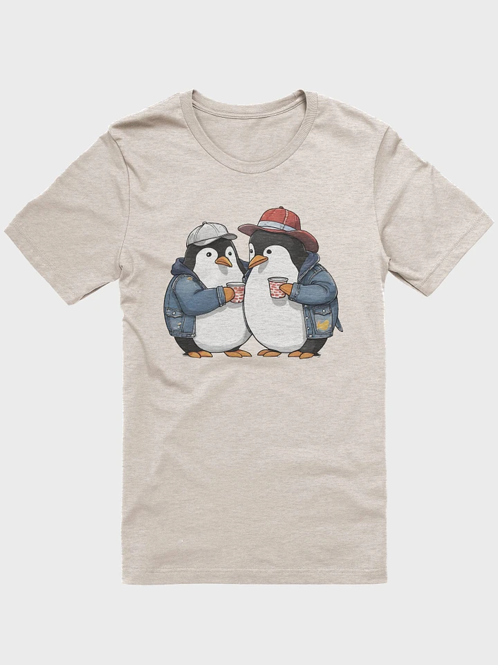 2 Penguins wearing a denim jacket and hats holding cups product image (22)