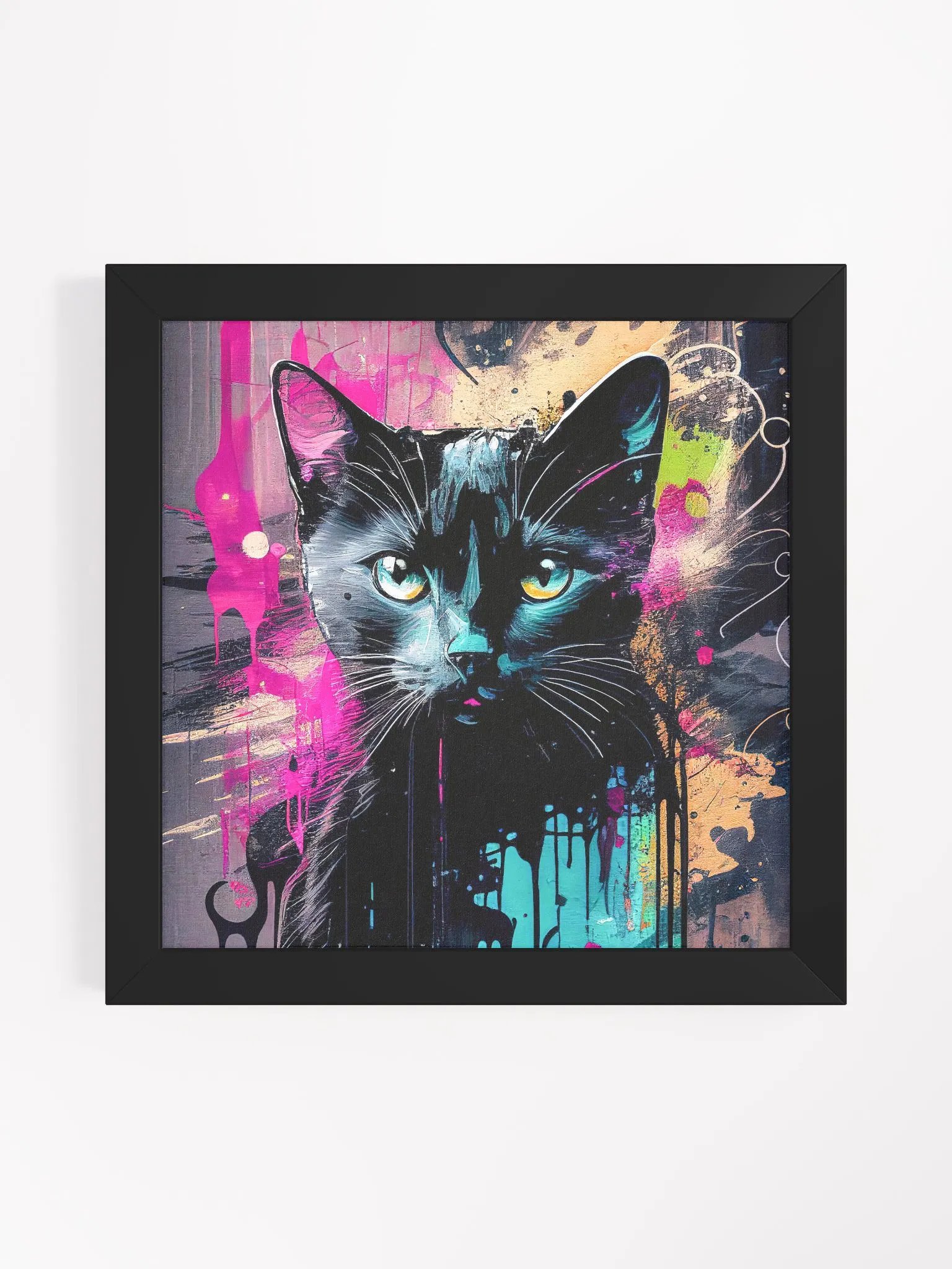 Graffiti Inspired Black Cat Studio Framed Print product image (1)