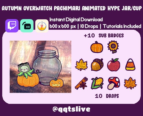 ANIMATED AUTUMN HALLOWEEN Twitch Hype Jar - Stream Tip Cup + Sub Badges / 2 Layers - 5 Skin/Outfit Options - 10 Bit Options + Set Up Tutorial product image (2)