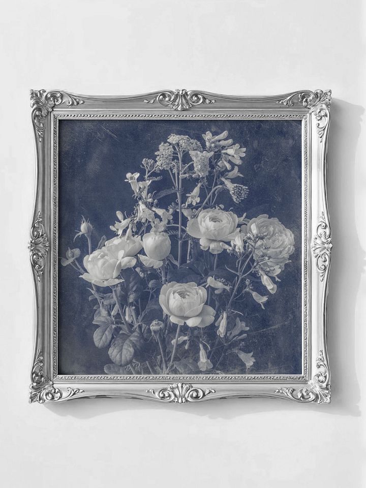 Queen of Sweden Roses, Vintage Blue Monochrome Square (Printable) product image (1)