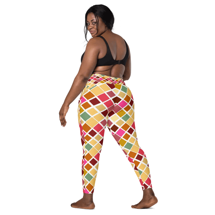 Colorful Square Pattern Design Leggings with Pocket - v8 product image (2)