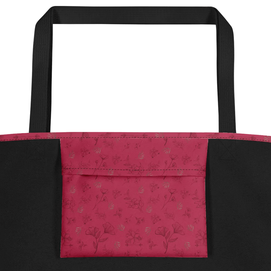 Gold Leaves and Chocolate Flowers on Magenta Large Tote Bag w/ Pocket product image (4)