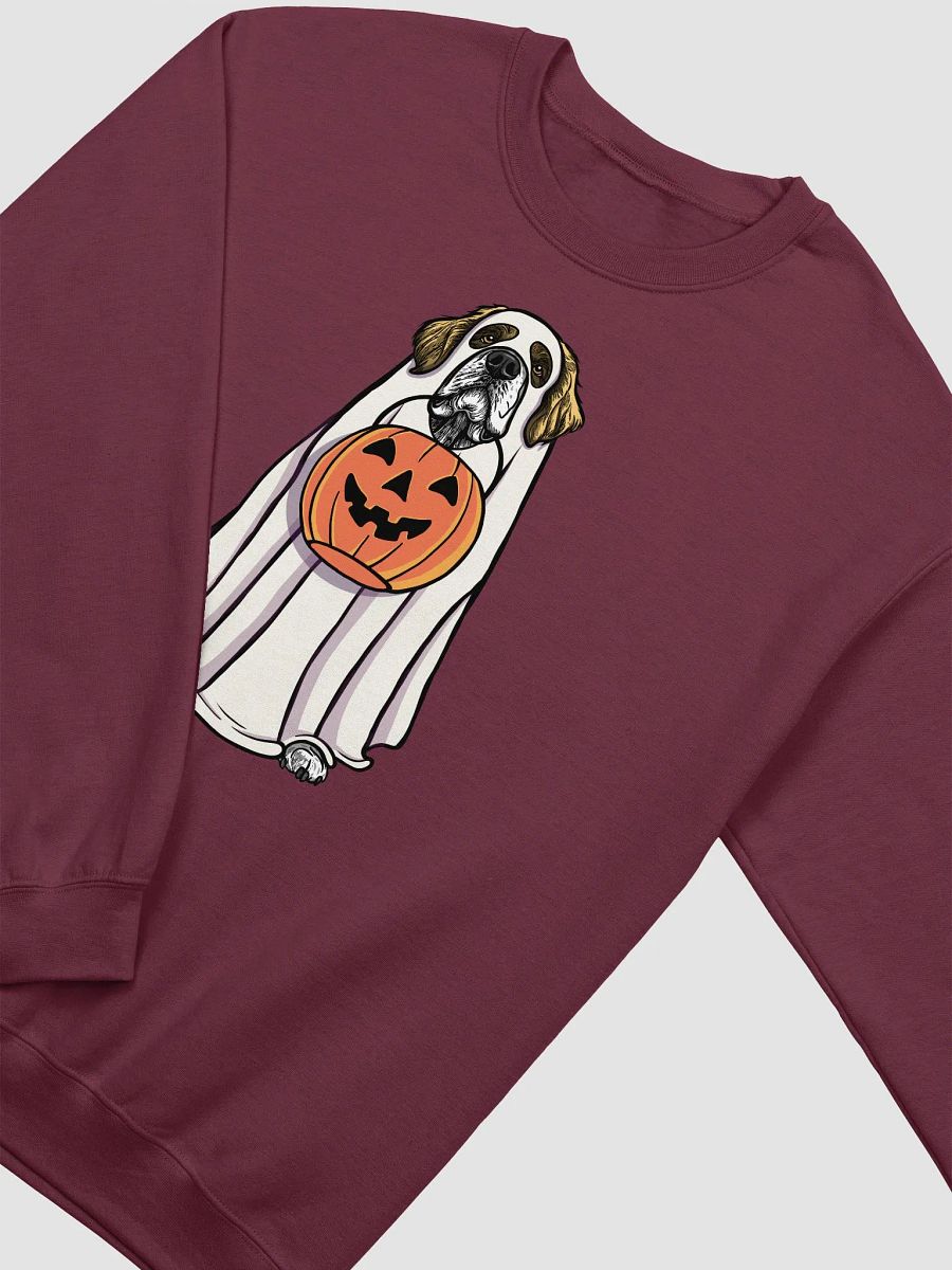 Funny Halloween Saint Bernard(Yellow) Sweatshirt | Funny Dog Wearing a Ghost Costume and Holding a Pumpkin Basket product image (13)