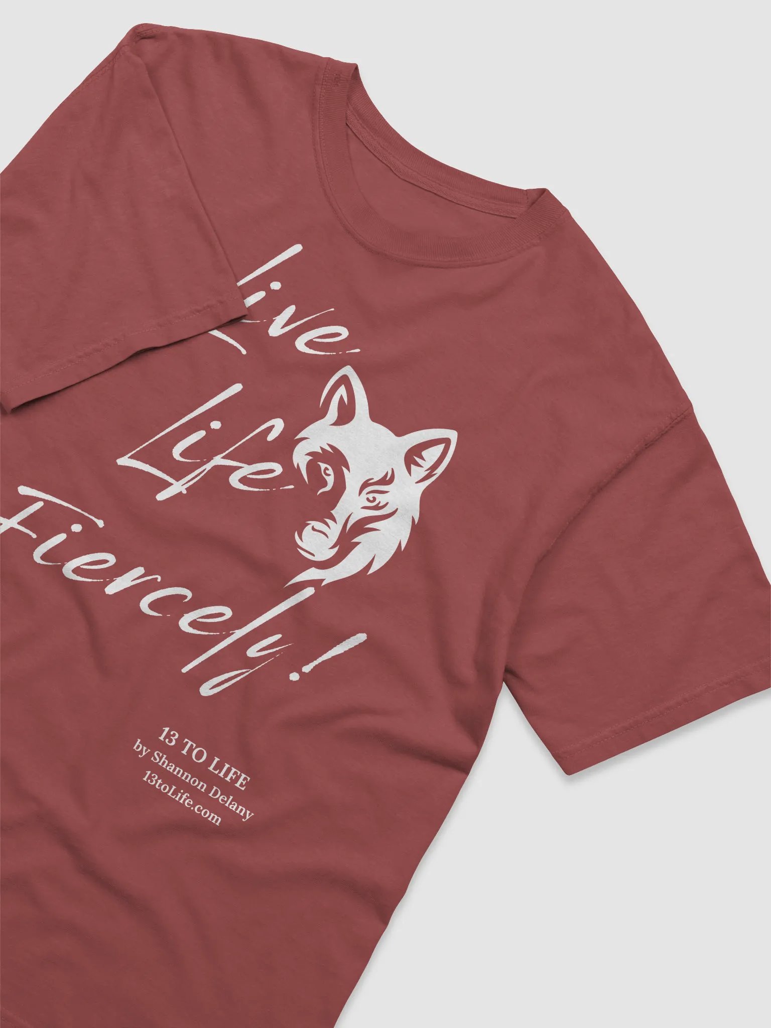 Live Life Fiercely – 13 TO LIFE Wolf T-shirt – White Print on Color product image (34)