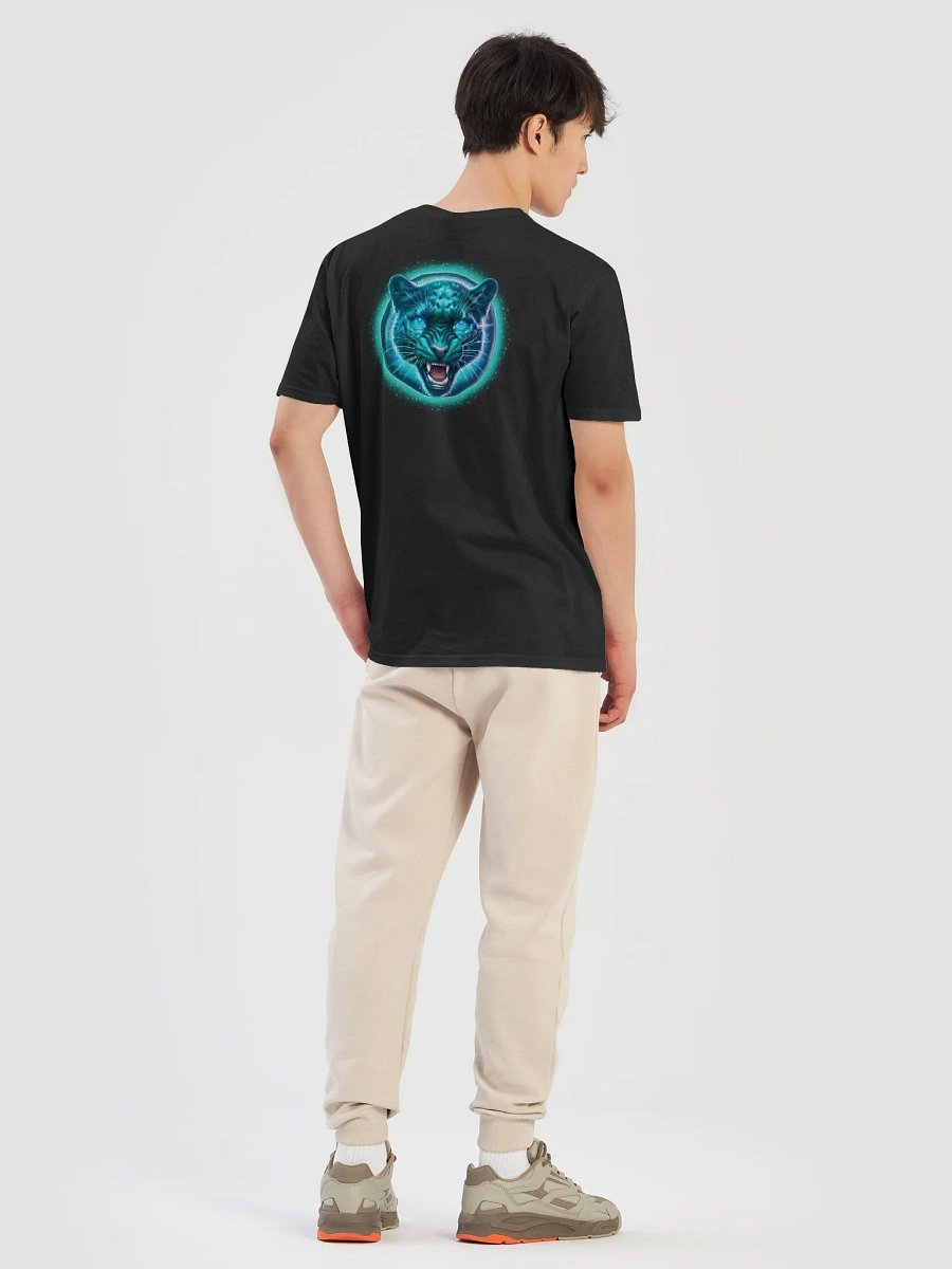 Turquoise Diamond Black Jaguar Badge Design (Unisex Black T-Shirt) product image (8)