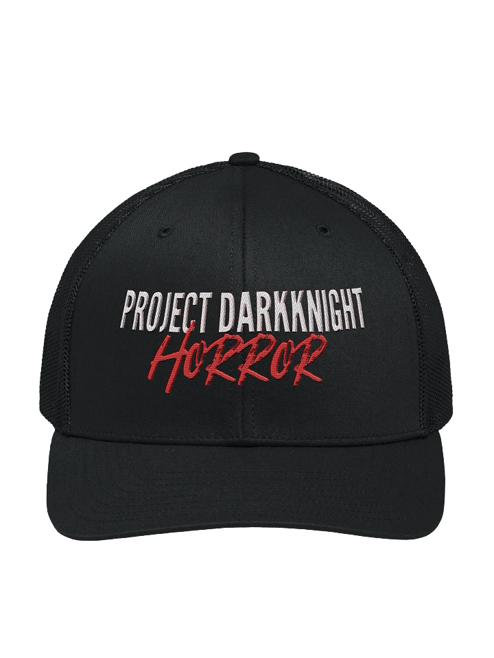 PDKH Embroidered Trucker Hat (unisex snapback, white & red letters) product image (1)