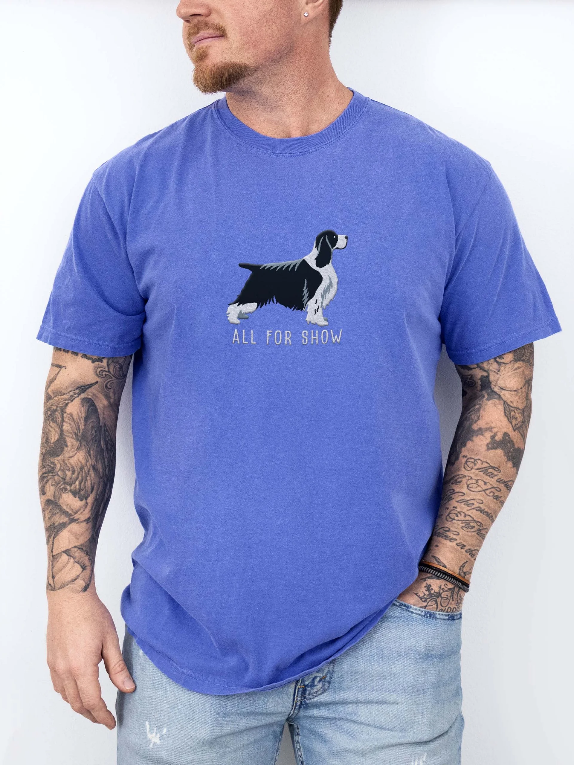 All For Show T-Shirt(Embroidered) of a Springer Spaniel(Black & White, Show Type) product image (2)