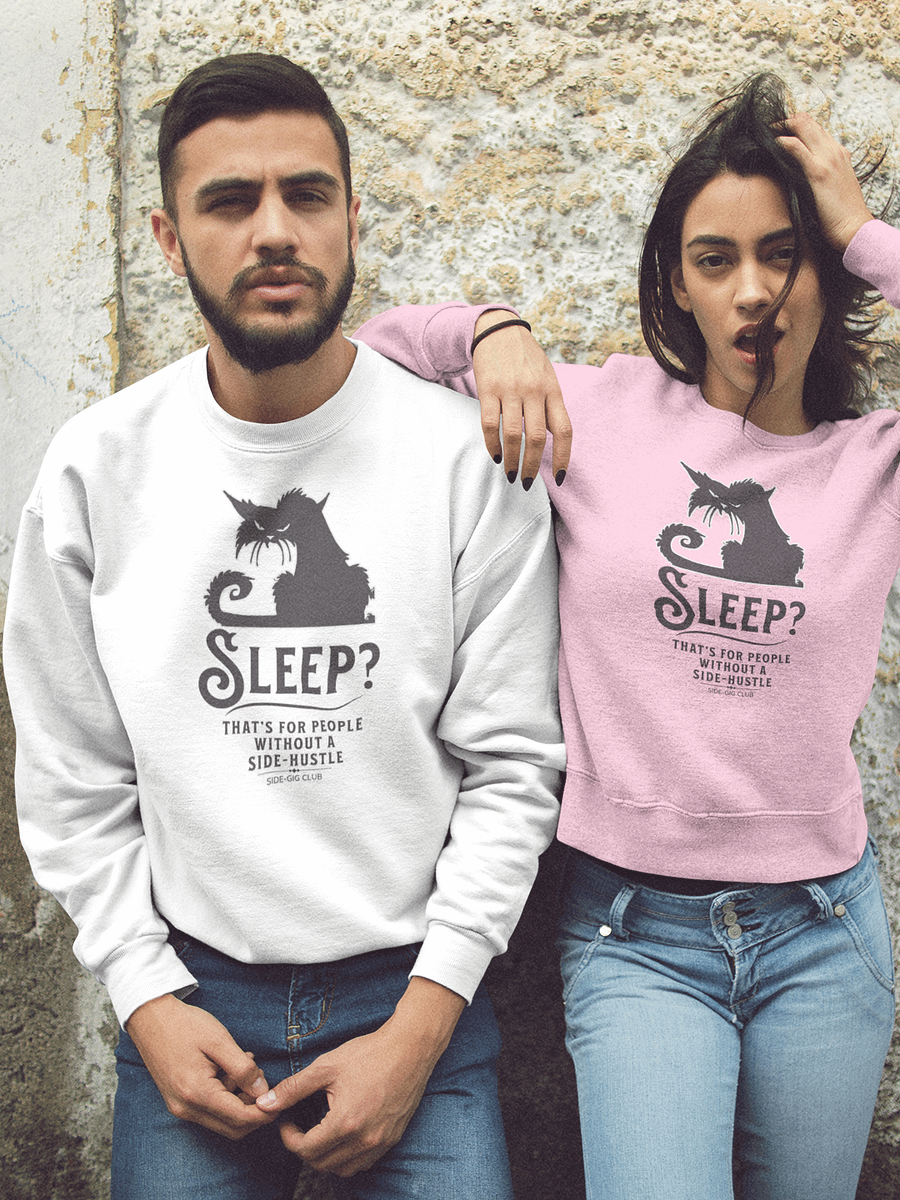Sleepless Grind: Hustler Cat Crewneck Sweatshirt in Vivid Black product image (1)