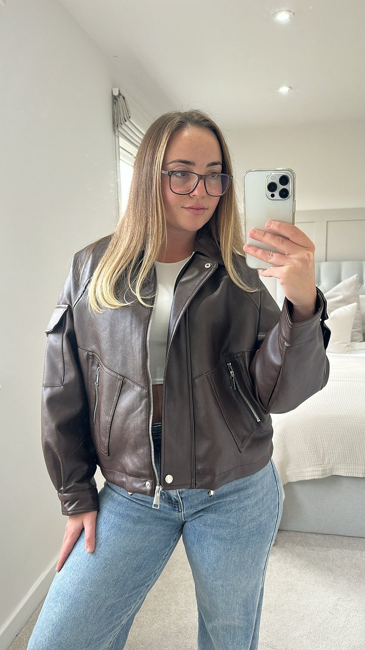 Brown ultimate oversized leather bomber jacket product image (1)