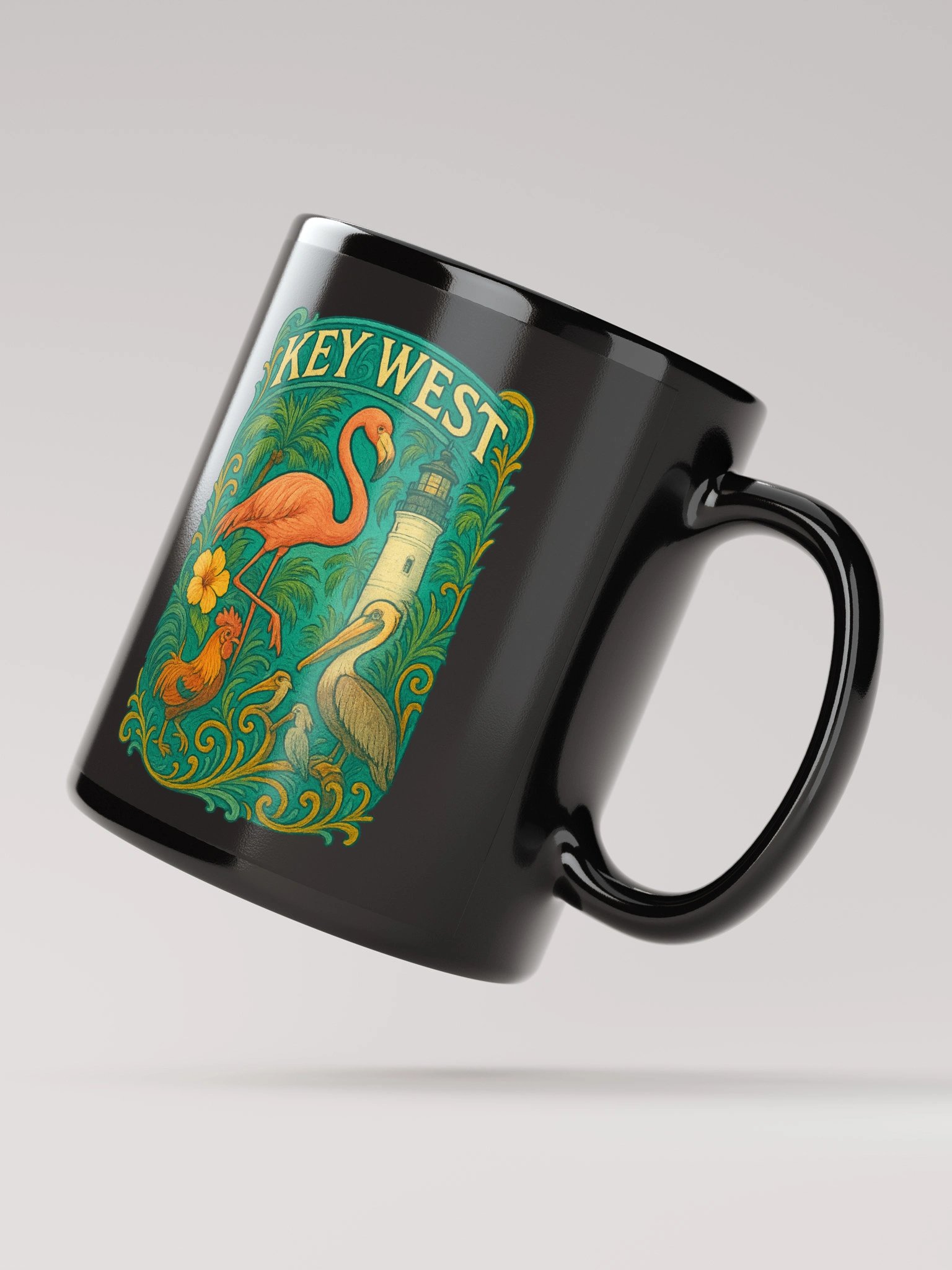 Key West Tropical Mug with Flamingo, Pelican, Rooster, Lighthouse, and Hibiscus product image (2)