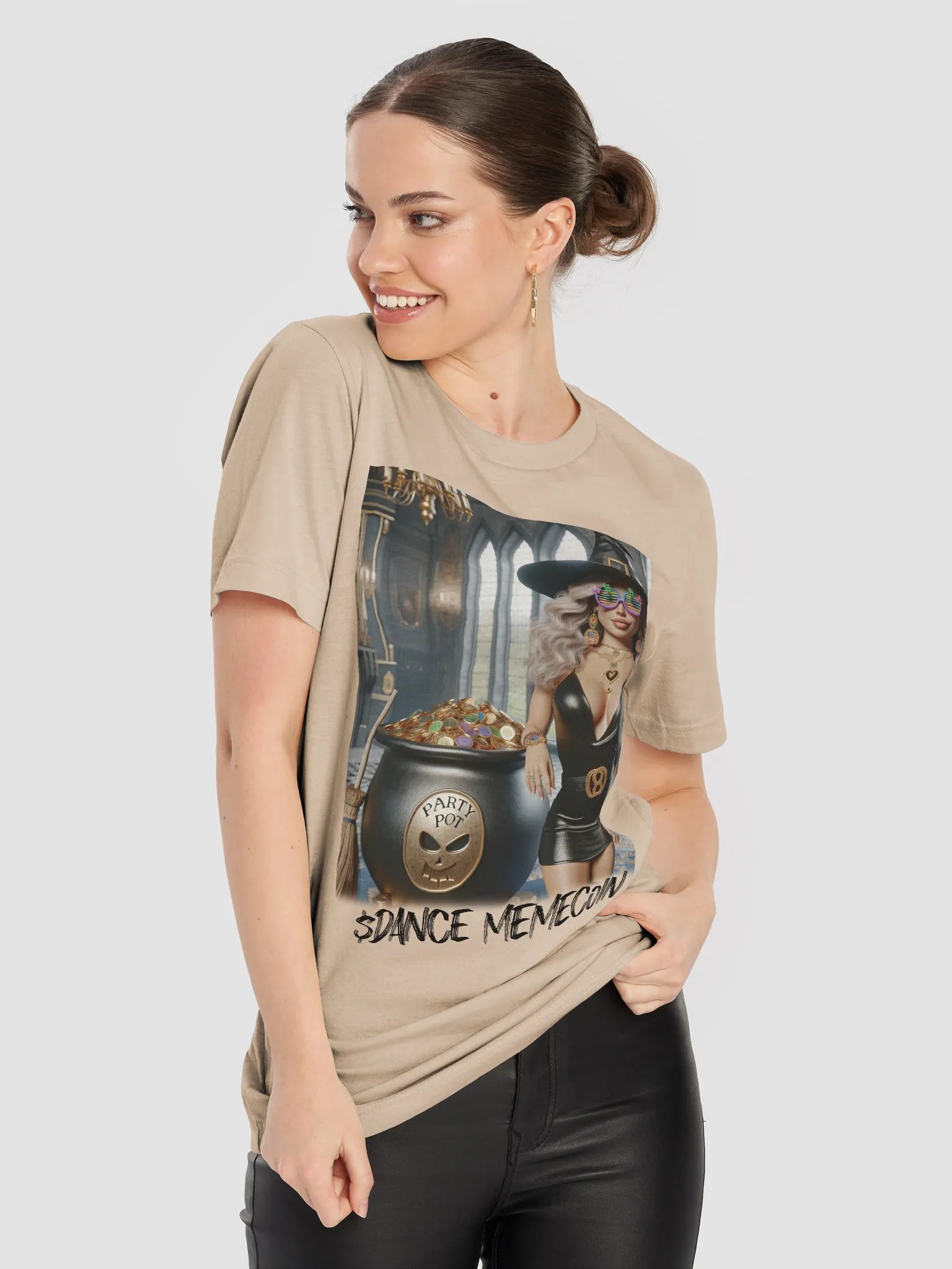 WEALTHY WITCH - DANCE MEMECOIN - PREMIUM TEE - TAN product image (3)