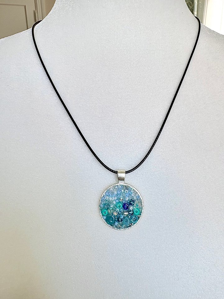 Ocean Dreamscape Pendant Necklace | Handmade Gradient Bead Art | Coastal Charm Jewelry by Monique Faella Designs™ product image (5)