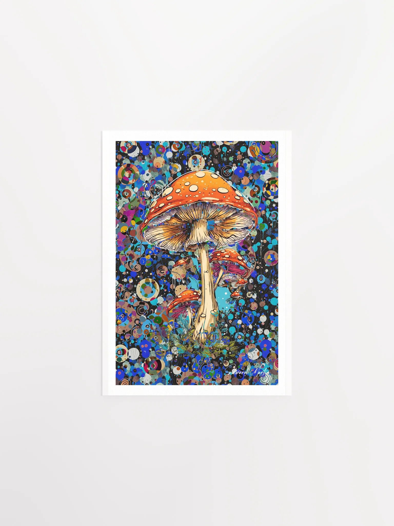 'Mystic Journey' by Edward Martin: Mixed Media Collage:Vibrant Mushroom Fantasy Poster product image (2)