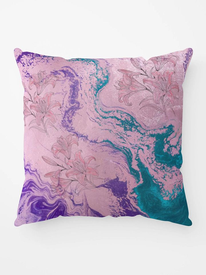 Stained Glass Throw Pillow with Lily Accents - Decorative Floral Patterned Cushion for Living Room & Bedroom product image (2)
