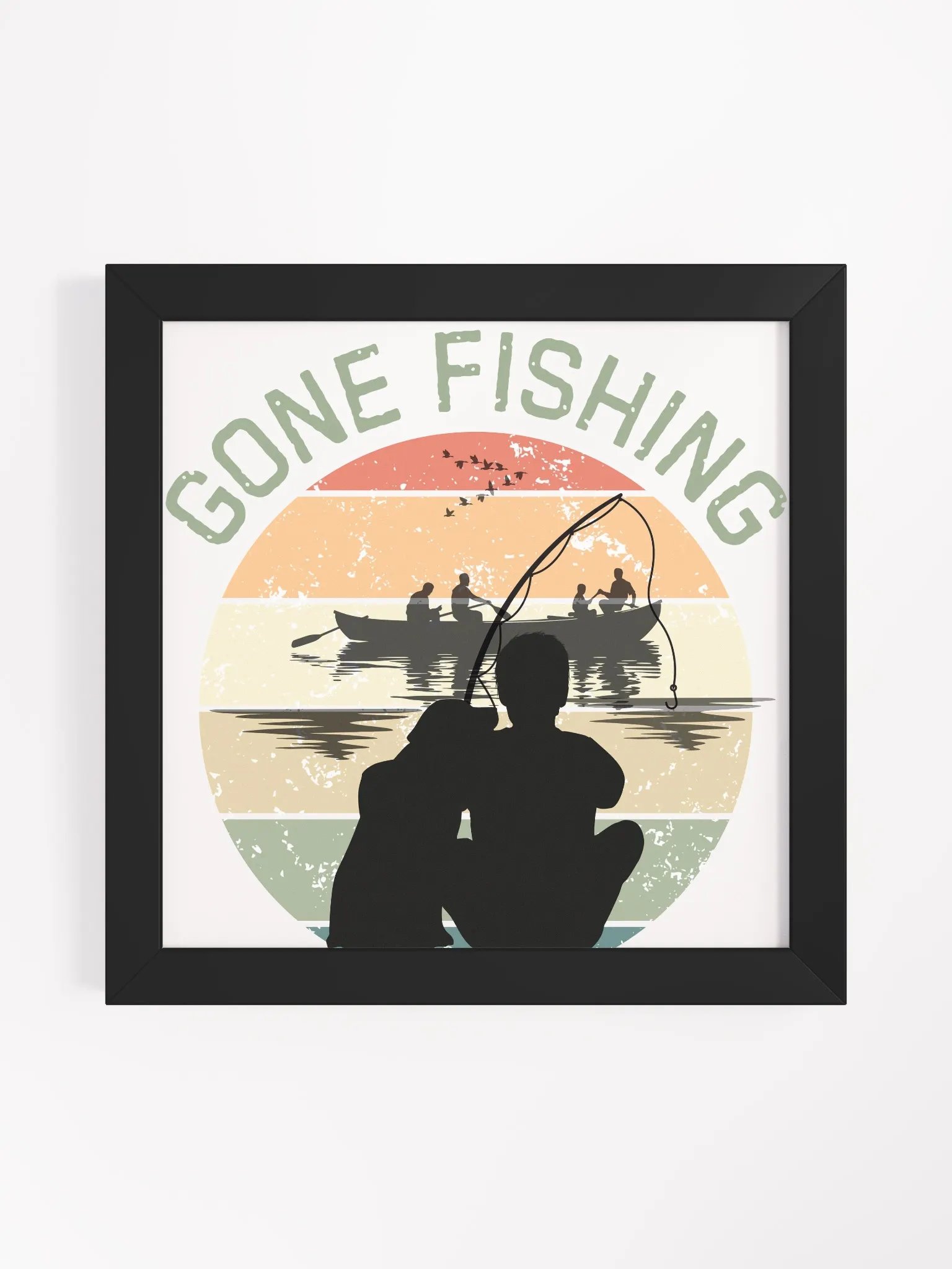 Sunset Serenity: Man and His Best Friend Fishing Wall Art product image (2)