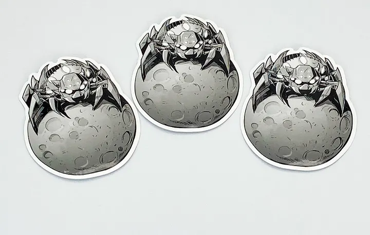 TDL Spider on the Moon Grayscale Stickers 3-pack product image (1)