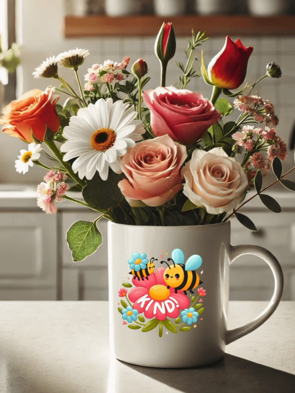 Cheerful Bee Kind Flower Ceramic Mug product image (1)