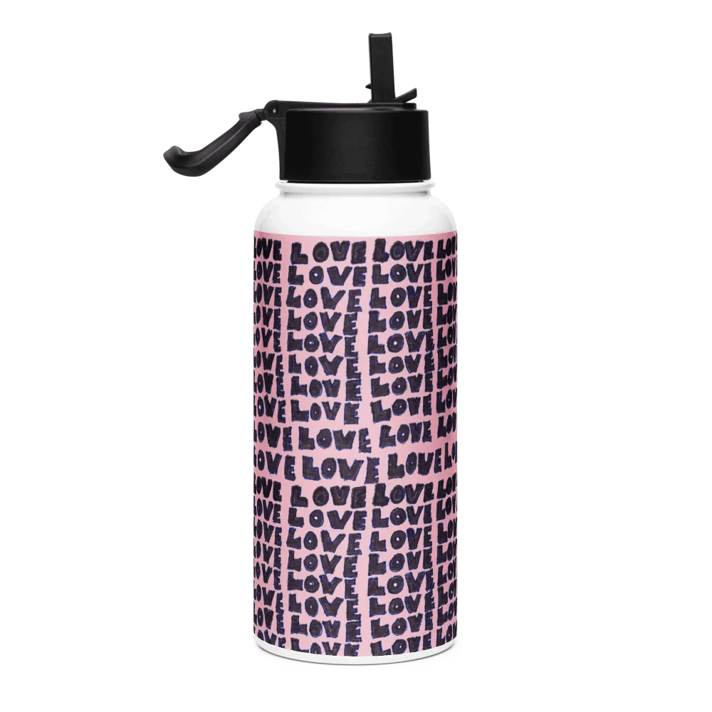 Love Stainless Steel Water Bottle with a Straw Lid in Pink product image (4)