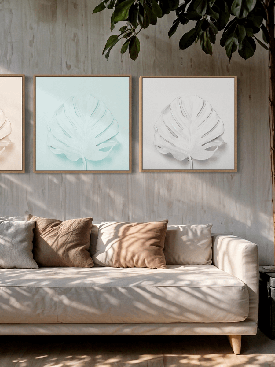 Monochrome White Monstera Leaf Art Print product image (29)