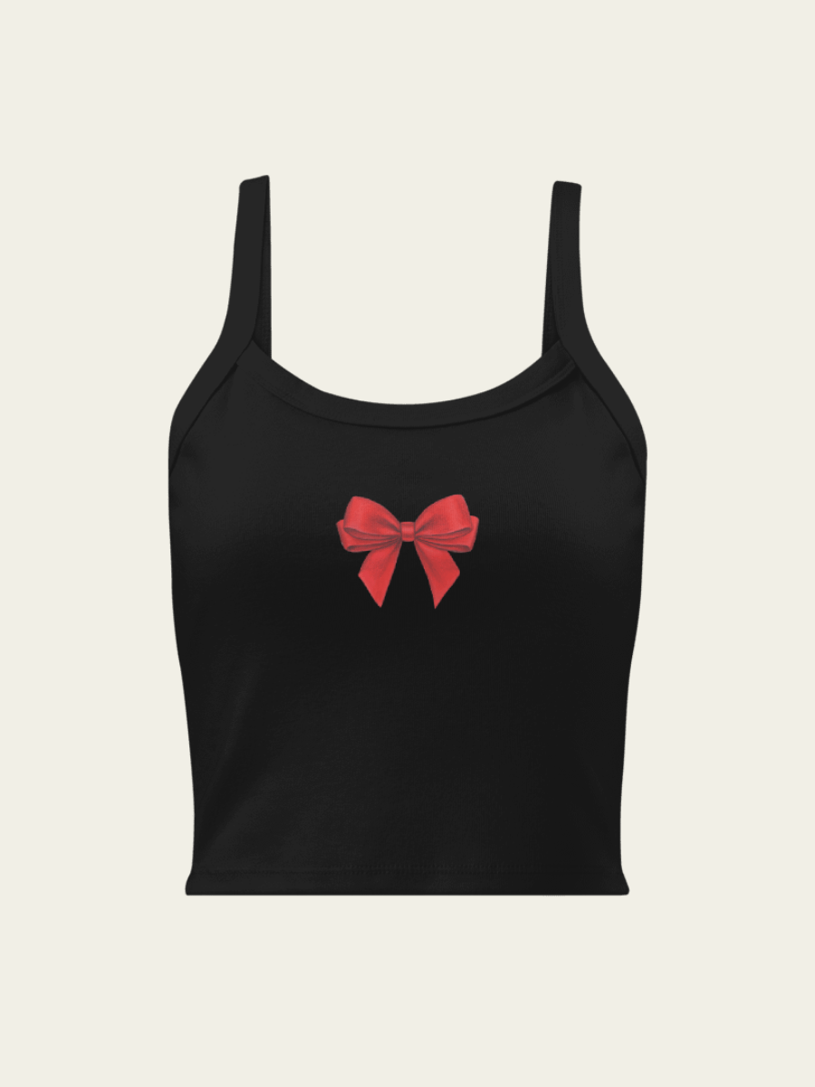 Ribbed Bow Tank Top - Black product image (3)