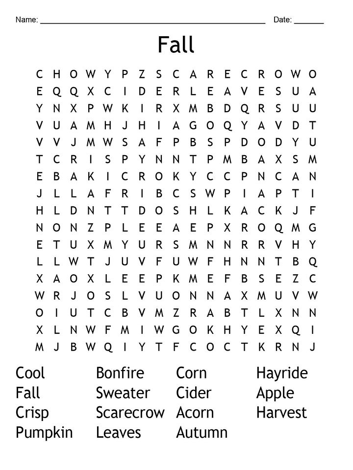 Printable Fall Word Search Puzzle product image (1)