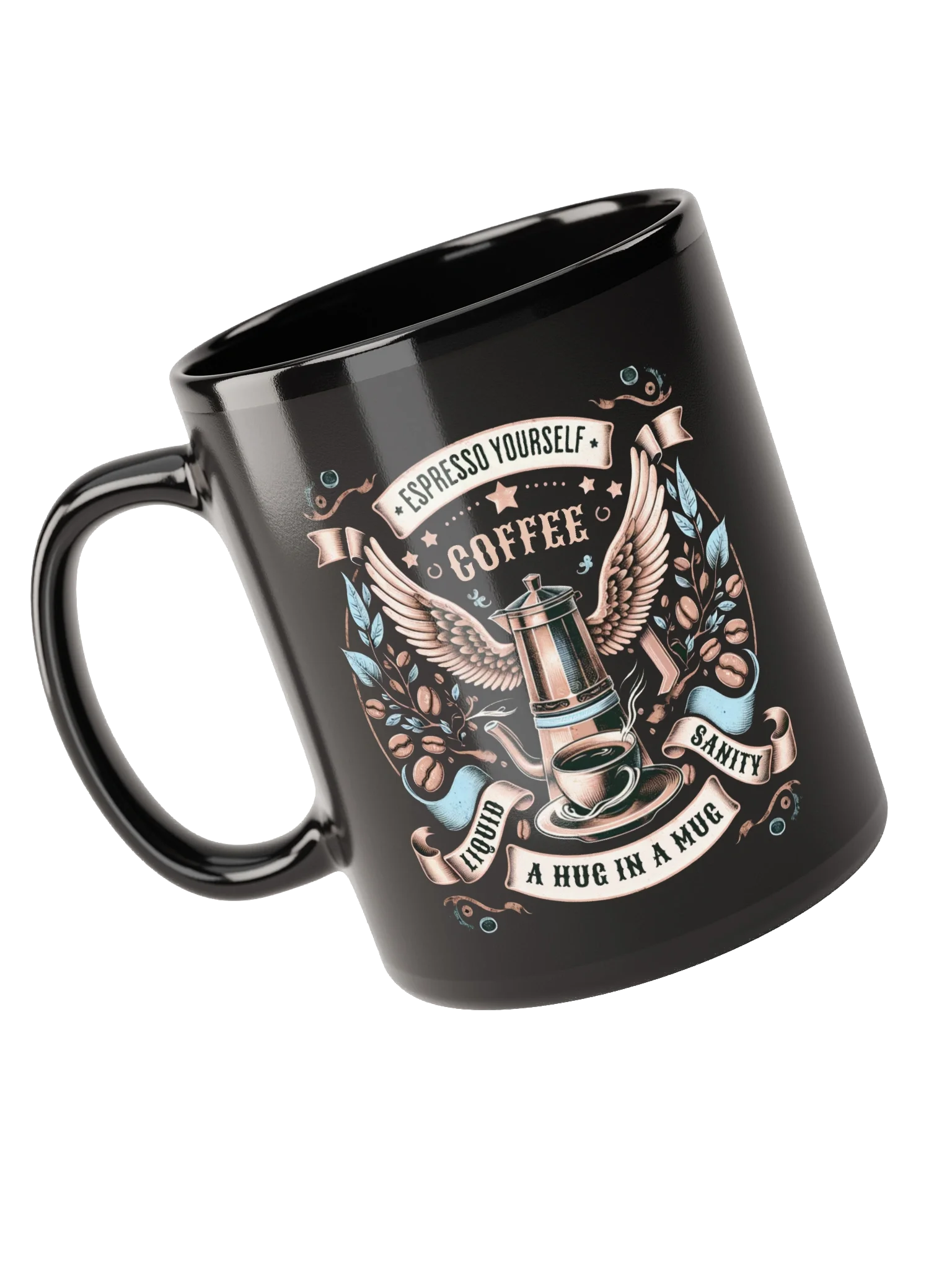 Espresso Yourself Coffee Mug Vintage Moka Pot & Wings Design product image (6)