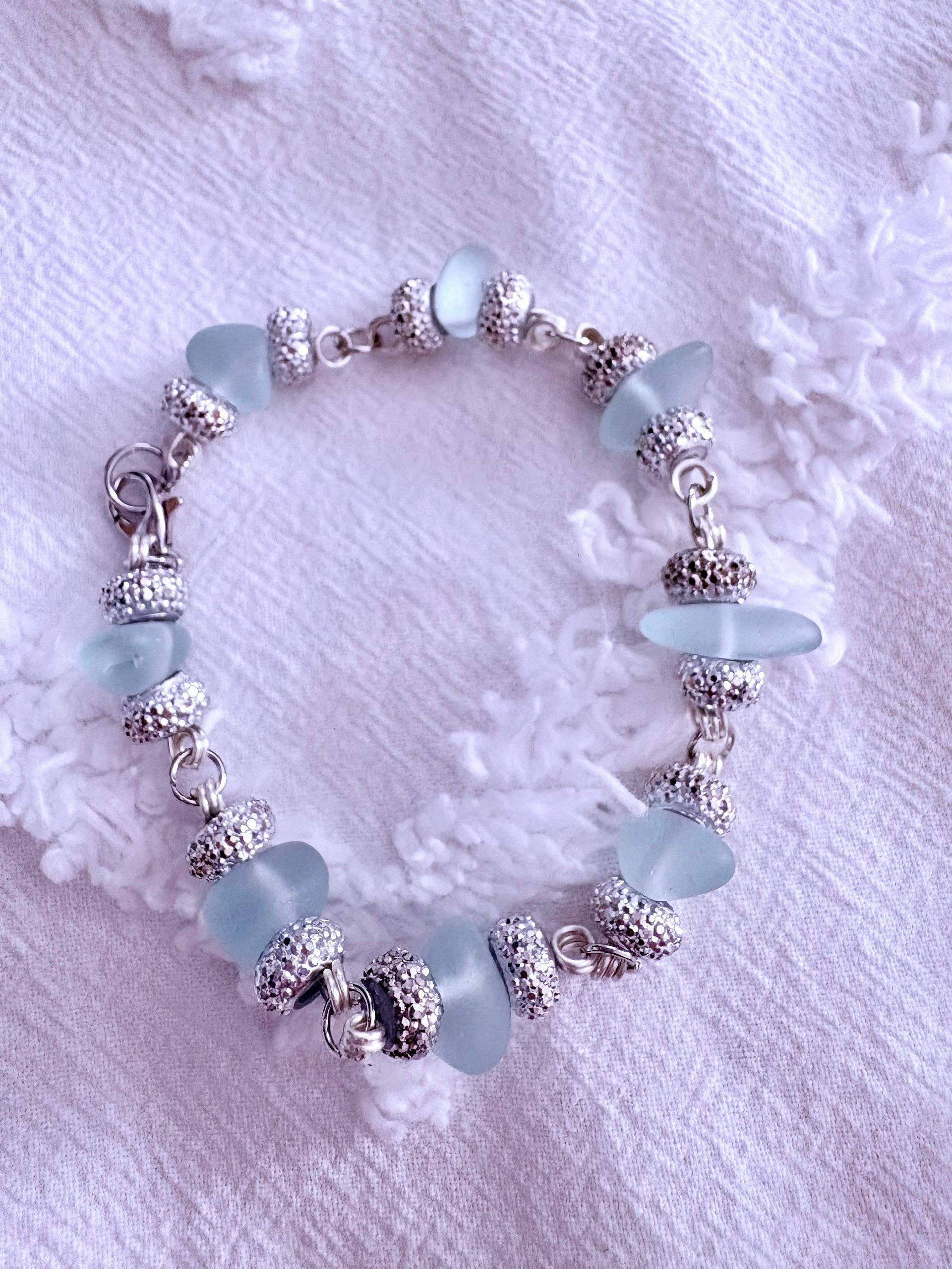 MFD-00271 | Pebble Sea Glass Bracelet | Wire Wrapped Links | by Monique Faella Designs™ product image (2)