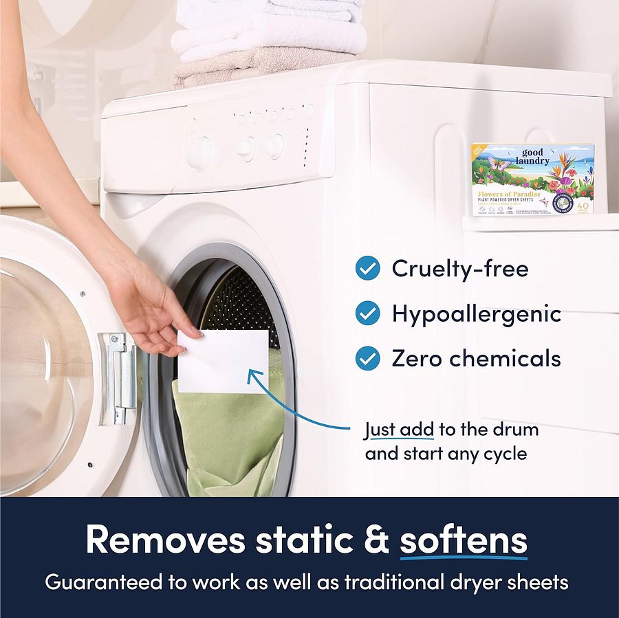 Rainforest Breeze Scented Dryer Sheets, Reduce Static, Infused with Essential Oils, No Harsh Chemicals, Biodegradable, Hypoallergenic, No Plastic product image (5)