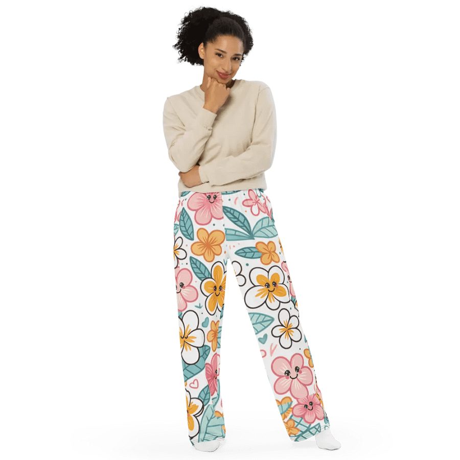 Cheerful Blooms Unisex Wide-Leg Pants product image (11)