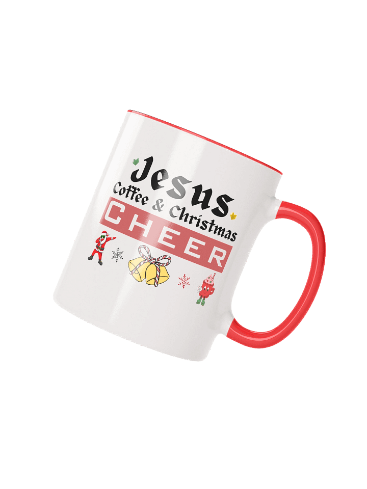 Jesus, Coffee, & Christmas Cheer! Two-Tone Mug | Christian Christmas Mug with Red Accent | Holiday Gift for Believers & Moms product image (2)