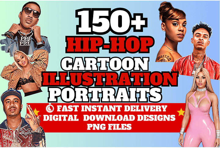 150 Hip Hop Illustrations PNG Bundle | Digital download product image (1)