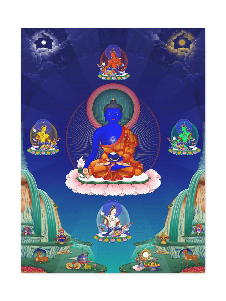 Medicine Buddha with Healing Dakinis thangka canvas print product image (1)