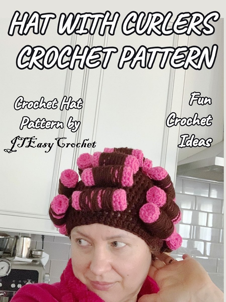 Crazy Cat Lady Hat Crochet Pattern, Crochet Curler Wig Hat Pattern, Beautician Cap with Foam Rollers, ALL Sizes product image (7)