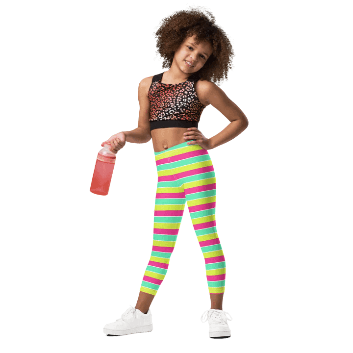 Summer Party Leggings for Girls with stripes - Green n' Pink product image (1)