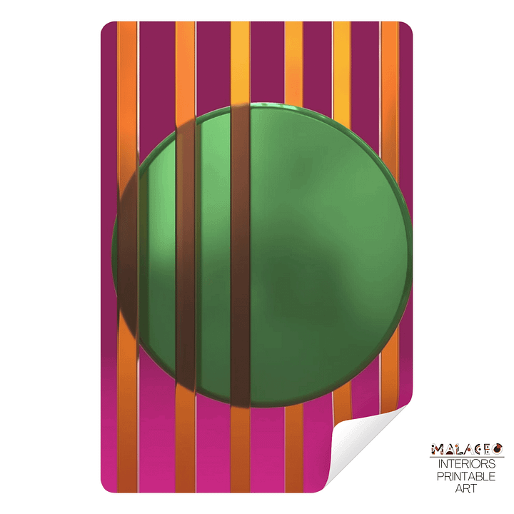 Minimalist 3D Digital Art | Orange Lines Green Circle on Pink Background product image (2)
