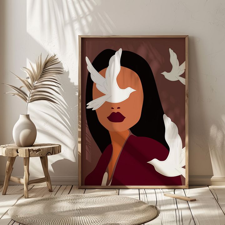 Girl with Birds Bohemian Art Print product image (2)