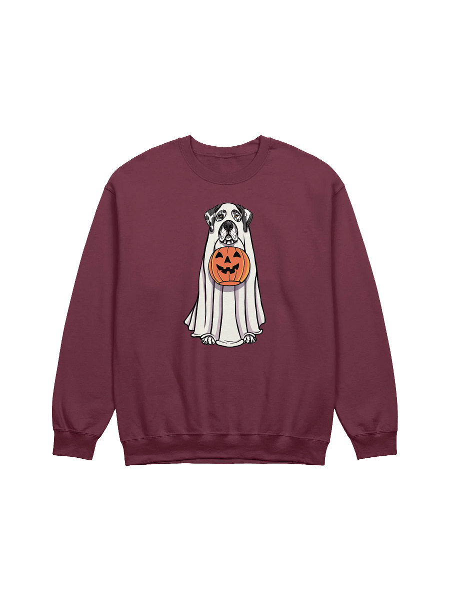 Funny Halloween Great Dane(Harlequin) Sweatshirt | Funny Great Dane Wearing a Ghost Costume and Holding a Pumpkin Basket product image (12)