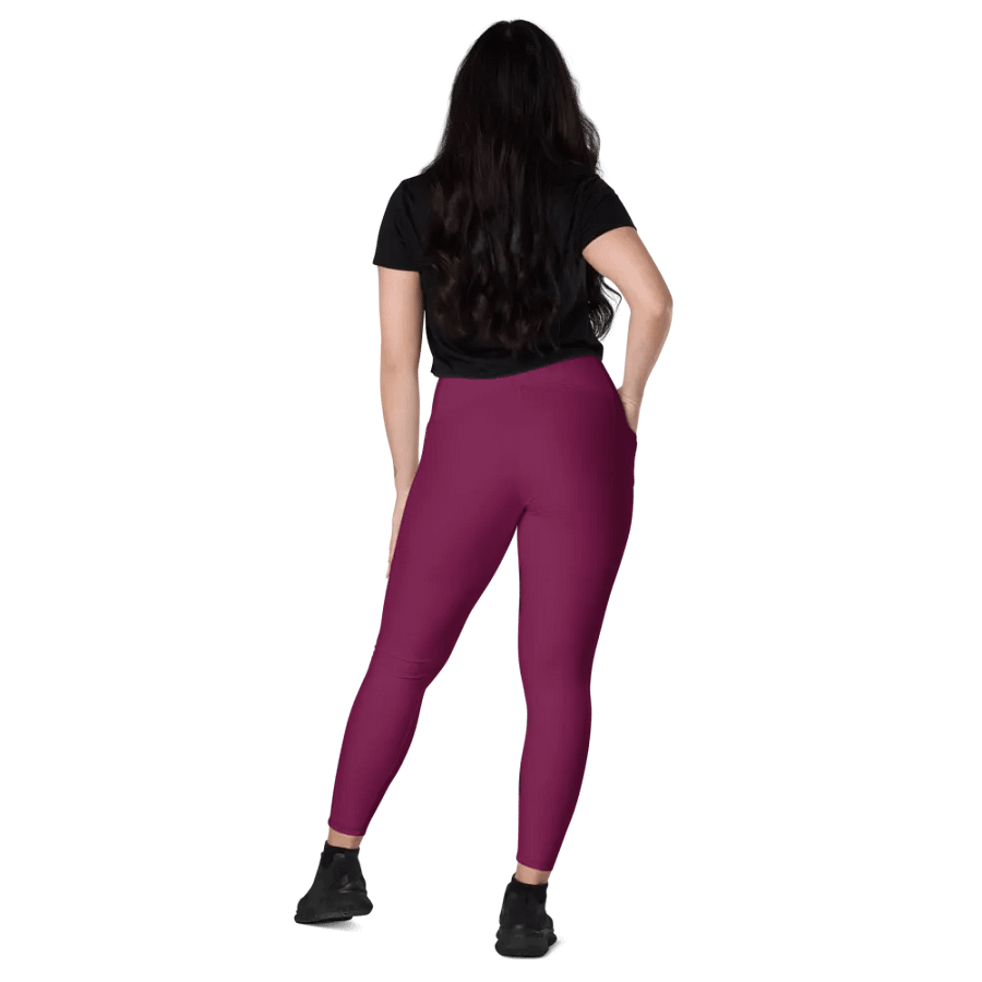 Plain Dark Burgundy Red True Summer Women's High Waisted Premium Crossover Leggings with Pockets by Treasure Pie product image (10)
