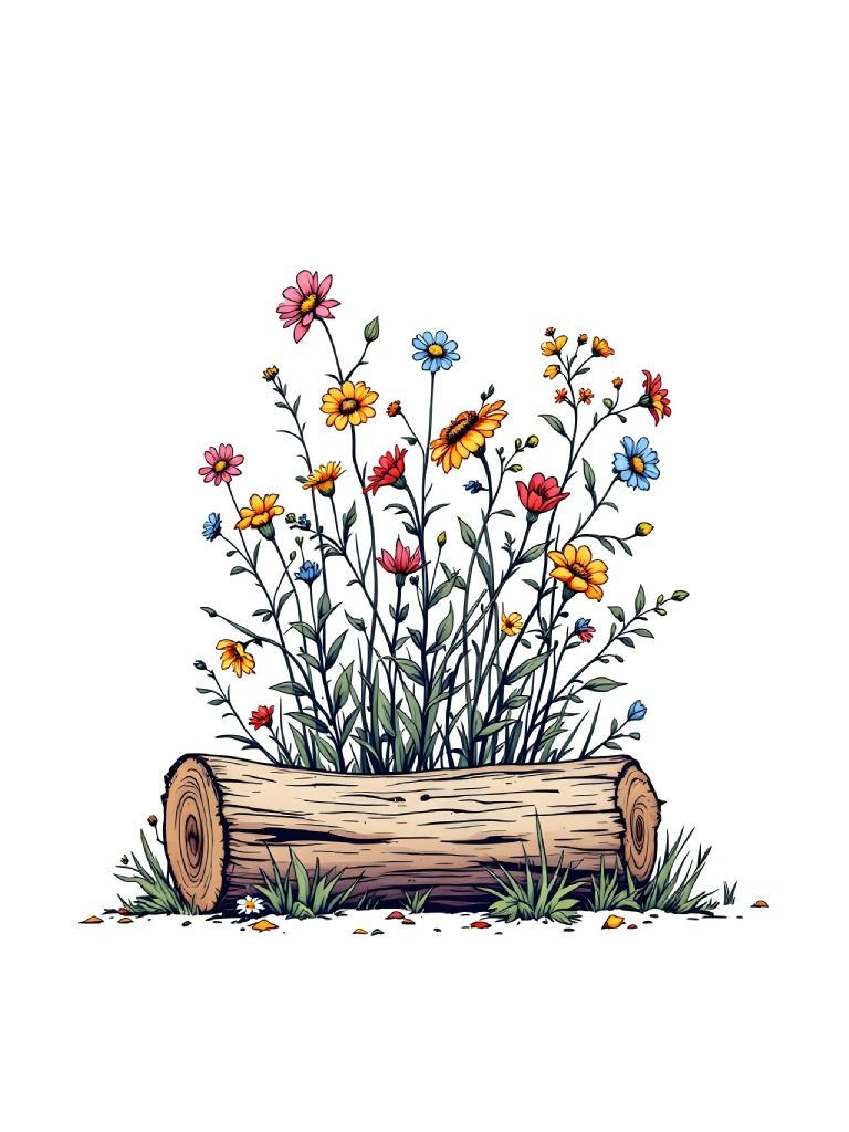 20 Wildflowers on Log Clipart Designs - Rustic Floral Illustrations Bundle for Crafts and Design Projects product image (5)