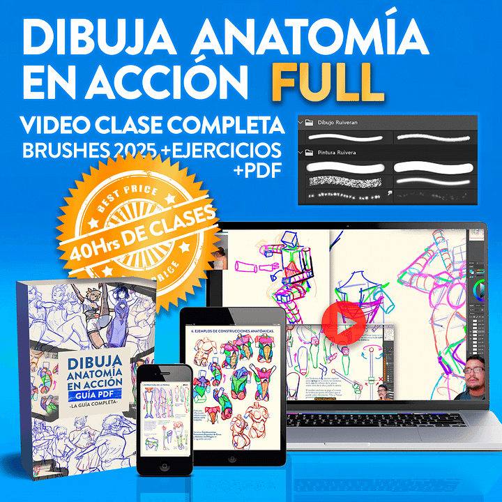 DIBUJA ANATOMÍA EN ACCIÓN ( VIDEOCURSO-40Hrs ) + PDFs + Pinceles 2025 + Rutina de Prácticas product image (1)