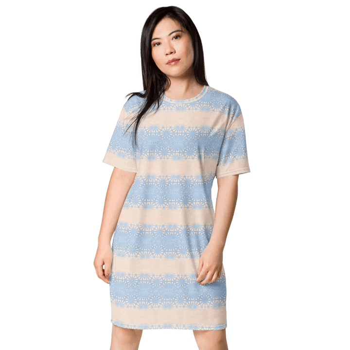 Abstract Subtle Dusky Blue and Peach Ladies T Shirt Dress product image (2)