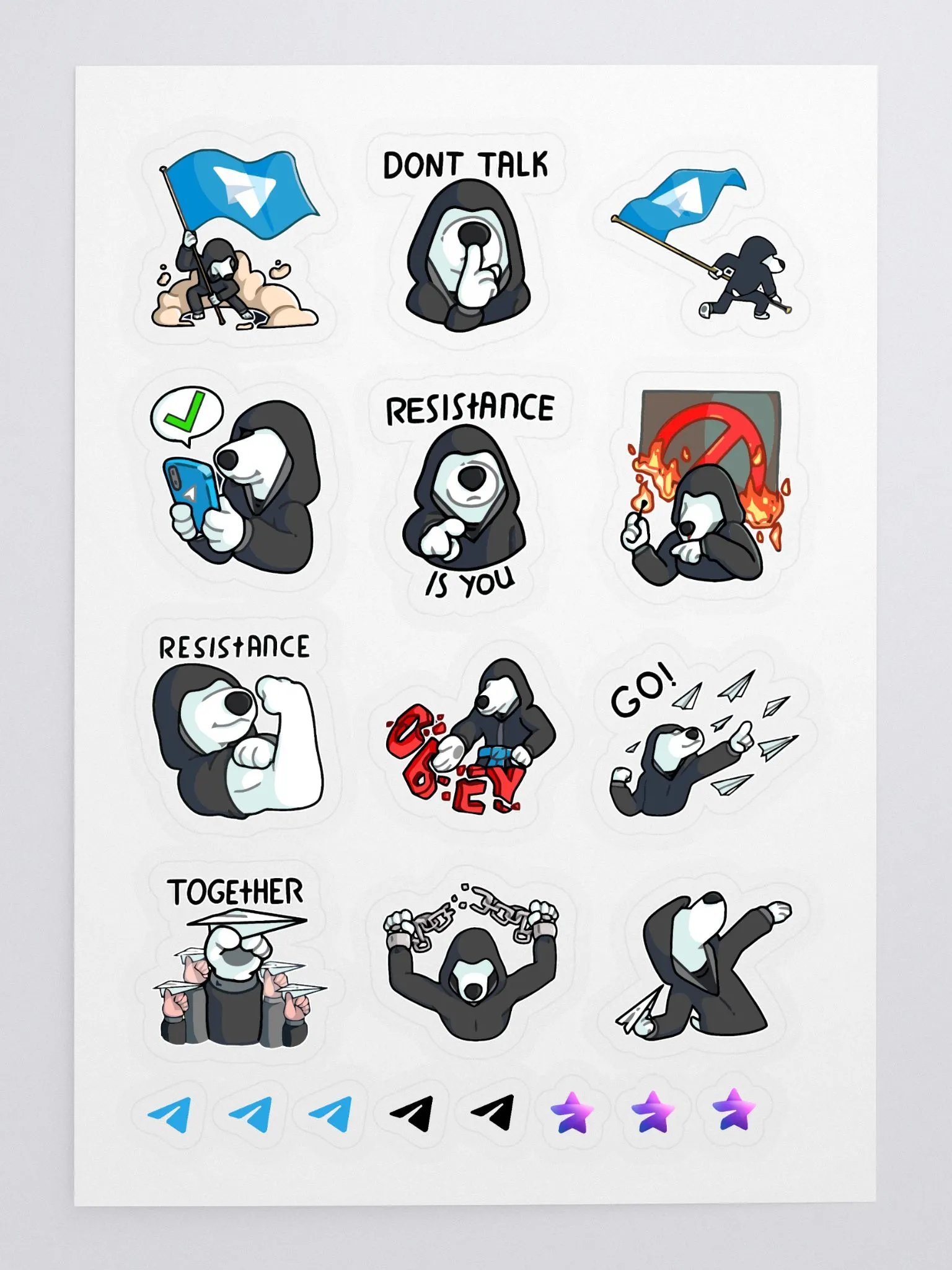 Hoja A5 con 20 pegatinas Telegram 