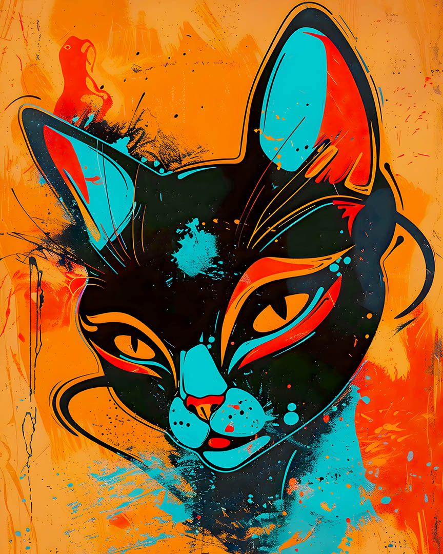 Neon Whiskers: Surreal Black Cat in Urban Art Style Matte Poster product image (1)