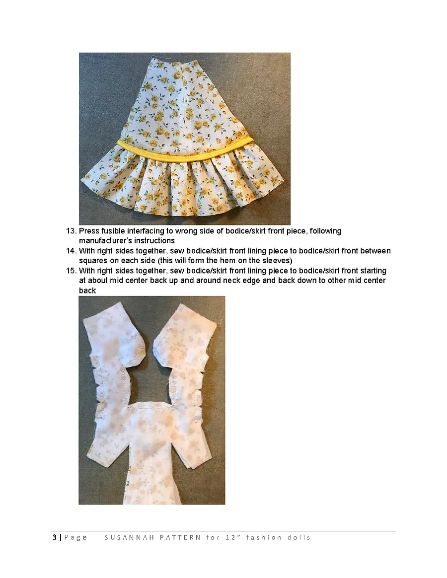 Susannah sewing pattern for 12